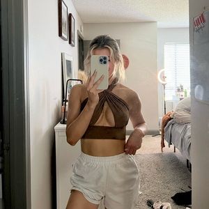 Cross Neck Brown Crop Top